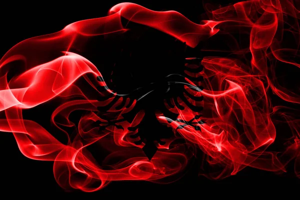 National Flag Albania Made Colored Smoke Isolated Black Background Abstract — Stock Photo, Image