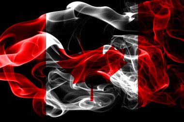 Kanada ulusal bayrak renkli duman siyah arka plan üzerine izole yapılmış. Soyut ipeksi dalga arka plan.