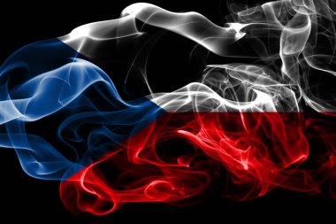 Renkli duman izole üzerinde siyah arka plan yapılan Çek Cumhuriyeti ulusal bayrak. Soyut ipeksi dalga arka plan.