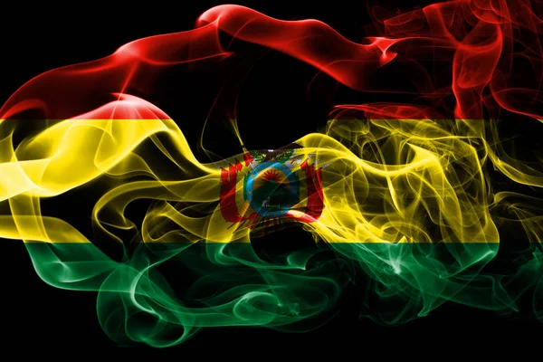 Nationale Vlag Van Bolivia Gemaakt Van Gekleurde Rook Geïsoleerd Zwarte — Stockfoto
