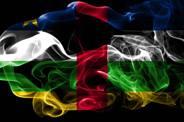 Nationalflagge Der Zentralafrikanischen Republik Aus Farbigem Rauch Isoliert Auf Schwarzem — Stockfoto