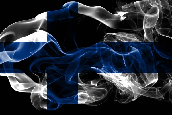 Nationale Vlag Van Finland Gemaakt Van Gekleurde Rook Geïsoleerd Zwarte — Stockfoto