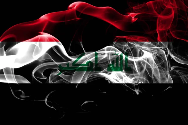 Státní Vlajka Iráku Vyrobené Barevného Kouře Izolované Černém Pozadí Abstraktní — Stock fotografie