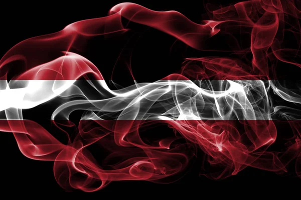 Lettlands Flagga Tillverkad Färgad Rök Isolerad Svart Bakgrund Abstrakta Silkeslen — Stockfoto