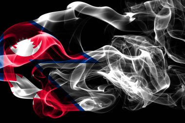 Nepal ulusal bayrak renkli duman siyah arka plan üzerine izole yapılmış. Soyut ipeksi dalga arka plan.