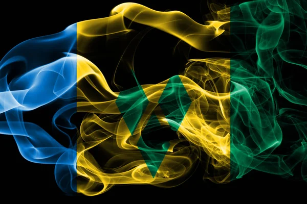 Государственный Флаг Сент Винсента Гренадин Цветного Дыма Изолирован Черном Фоне — стоковое фото