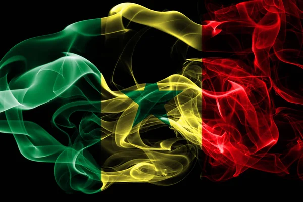 Bandiera Nazionale Del Senegal Composta Fumo Colorato Isolato Sfondo Nero — Foto Stock
