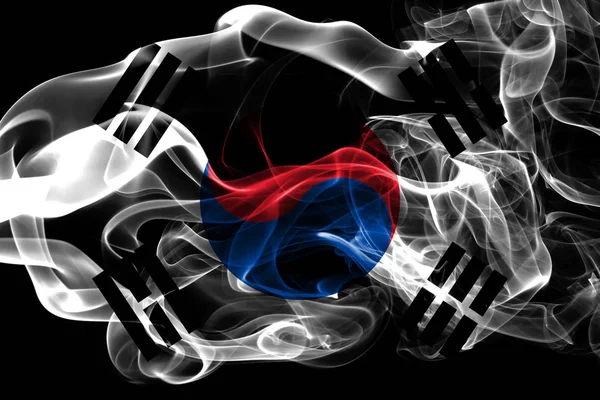 Nationalflagge Südkoreas Aus Farbigem Rauch Isoliert Auf Schwarzem Hintergrund Abstrakte — Stockfoto