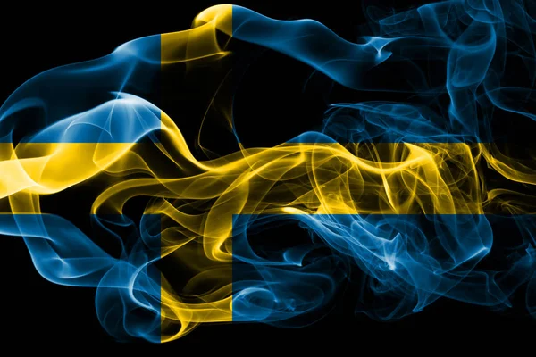 Bandera Nacional Suecia Hecha Humo Color Aislado Sobre Fondo Negro —  Fotos de Stock