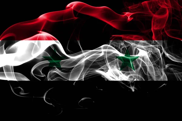 Nationale Vlag Van Syrië Gemaakt Van Gekleurde Rook Geïsoleerd Zwarte — Stockfoto