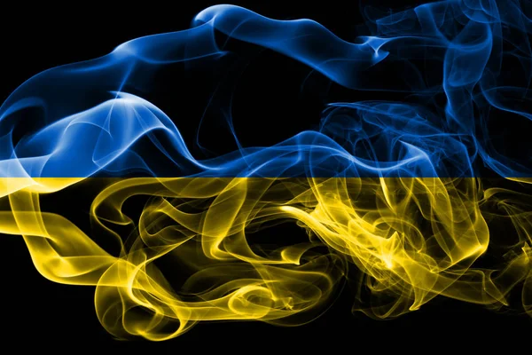 National Flag Ukraine Made Colored Smoke Isolated Black Background Abstract — Stock Photo, Image