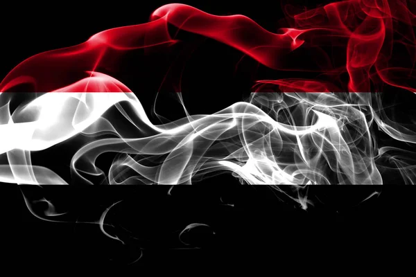 Bandeira Nacional Iêmen Feita Fumaça Colorida Isolada Fundo Preto Abstrato — Fotografia de Stock
