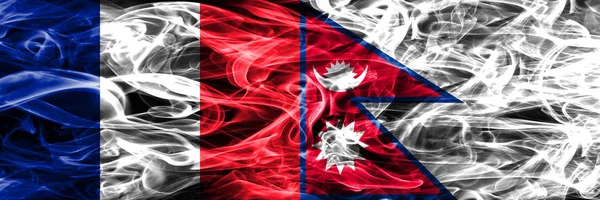 Frankrijk Nepal Rook Vlaggen Naast Elkaar Geplaatst Dikke Gekleurde Zijdeachtige — Stockfoto
