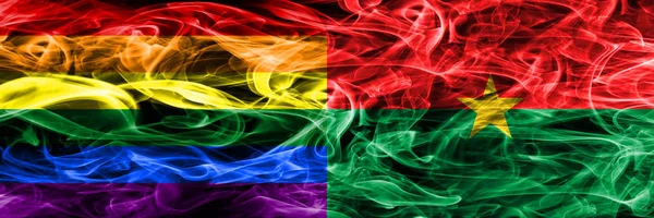 Bandeiras Fumaça Gay Burkina Faso Colocadas Lado Lado Bandeiras Fumo — Fotografia de Stock