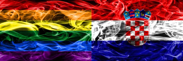 Gay Croatia Smoke Flags Placed Side Side Thick Colored Silky — Stock Photo, Image