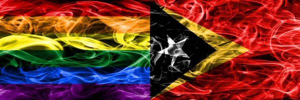 Gay East Timor Smoke Flags Placed Side Side Thick Colored — Stock Photo, Image