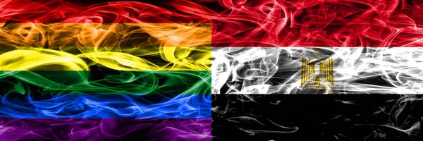 Gay Egypt Smoke Flags Placed Side Side Thick Colored Silky — Stock Photo, Image