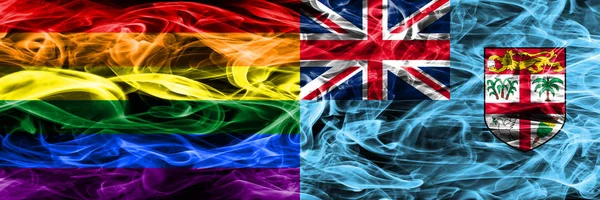 Bandeiras Fumaça Gay Fiji Colocadas Lado Lado Bandeiras Fumaça Sedosa — Fotografia de Stock