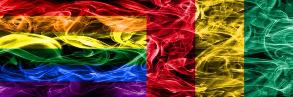 Bandeiras Fumaça Gay Guinea Colocadas Lado Lado Bandeiras Fumaça Sedosa — Fotografia de Stock
