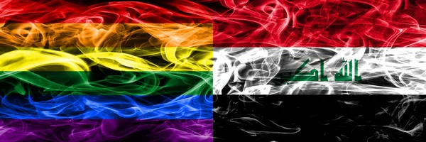 Gay Iraq Smoke Flags Placed Side Side Thick Colored Silky — Stock Photo, Image