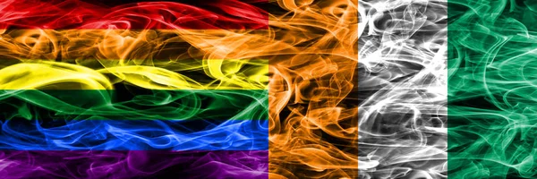 Drapeaux Fumée Gay Côte Ivoire Placés Côte Côte Drapeaux Fumée — Photo