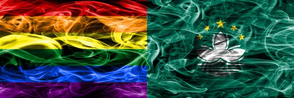 Bandeiras Fumo Gay Macau Colocadas Lado Lado Bandeiras Fumo Sedoso — Fotografia de Stock