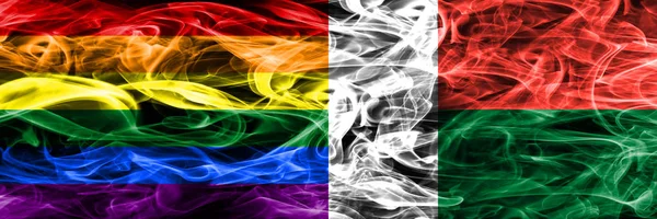 Gay Madagascar Smoke Flags Placed Side Side Thick Colored Silky — Stock Photo, Image