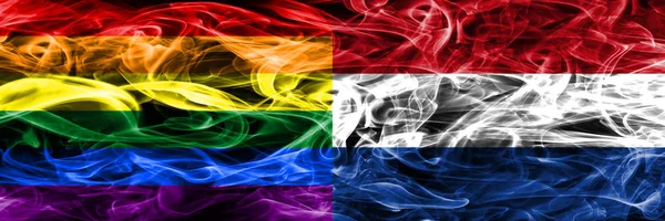 Gay Netherlands Smoke Flags Placed Side Side Thick Colored Silky — Stock Photo, Image