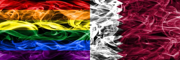 Gay Qatar Smoke Flags Placed Side Side Thick Colored Silky — Stock Photo, Image