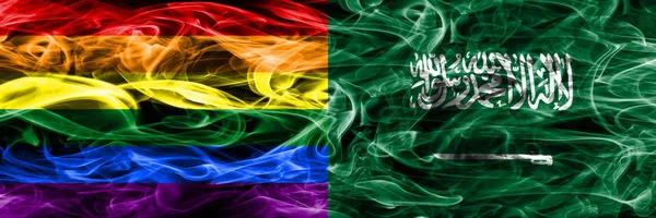 Gay Arabia Saudita Banderas Humo Colocadas Lado Lado Banderas Humo — Foto de Stock