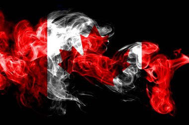 Kanada ulusal bayrak renkli duman siyah arka plan üzerine izole yapılmış. Soyut ipeksi dalga arka plan.