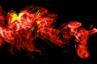 Çin'in ulusal bayrak renkli duman siyah arka plan üzerine izole yapılmış. Soyut ipeksi dalga arka plan.