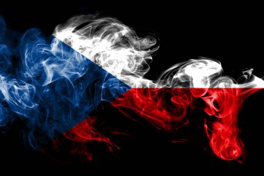 Renkli duman izole üzerinde siyah arka plan yapılan Çek Cumhuriyeti ulusal bayrak. Soyut ipeksi dalga arka plan.