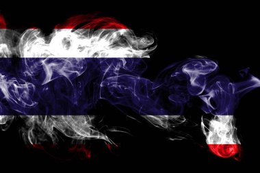 Tayland ulusal bayrak renkli duman siyah arka plan üzerine izole yapılmış. Soyut ipeksi dalga arka plan.