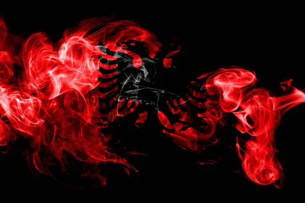 National Flag Albania Made Colored Smoke Isolated Black Background Abstract — Stock Photo, Image
