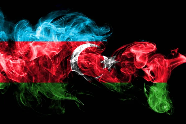 阿塞拜疆国旗由黑色背景上的有色烟雾制成 抽象丝质波浪背景 — 图库照片