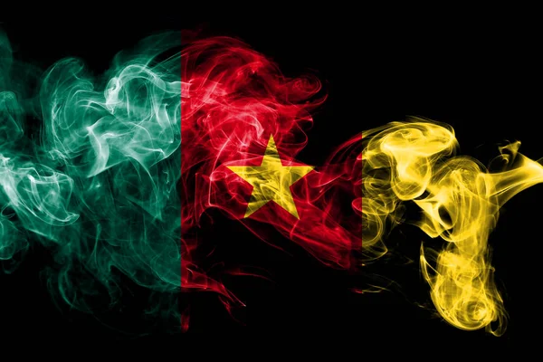Bandiera Nazionale Del Camerun Composta Fumo Colorato Isolato Sfondo Nero — Foto Stock