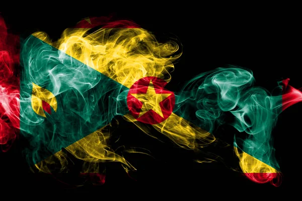 Grenada Státní Vlajka Vyrobené Barevného Kouře Izolované Černém Pozadí Abstraktní — Stock fotografie