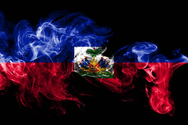 Bandiera Nazionale Haiti Composta Fumo Colorato Isolato Sfondo Nero Astratto — Foto Stock