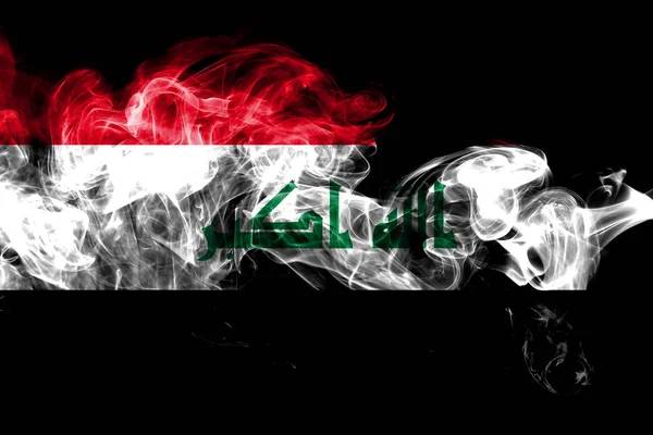 Bandeira Nacional Iraque Feita Fumaça Colorida Isolada Fundo Preto Abstrato — Fotografia de Stock