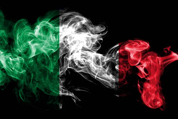 National flag of Italy made from colored smoke isolated on black background. Abstract silky wave background.