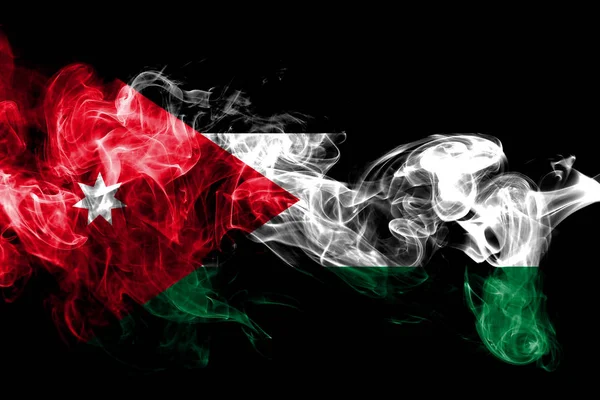 Nationalflagge Von Jordanien Aus Farbigem Rauch Isoliert Auf Schwarzem Hintergrund — Stockfoto