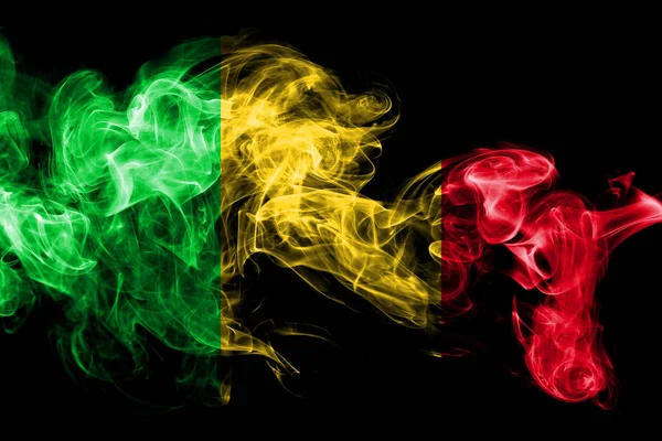 Bandiera Nazionale Del Mali Composta Fumo Colorato Isolato Sfondo Nero — Foto Stock