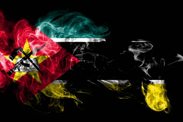 Státní Vlajka Mosambiku Vyrobené Barevného Kouře Izolované Černém Pozadí Abstraktní — Stock fotografie