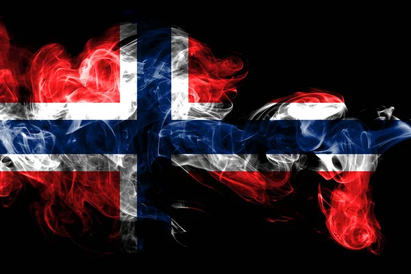 ノルウェーの国旗は 黒の背景に分離された色の煙から作られました 抽象的な絹のような波の背景 — ストック写真