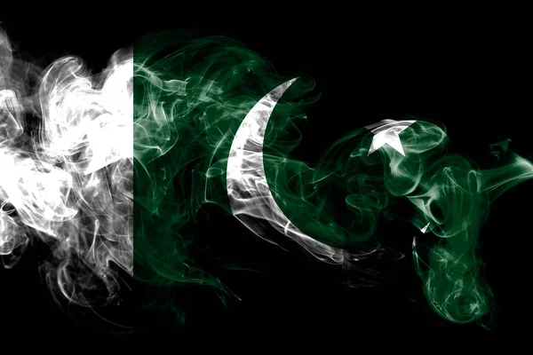 巴基斯坦国旗由黑色背景上的有色烟雾制成 抽象丝质波浪背景 — 图库照片