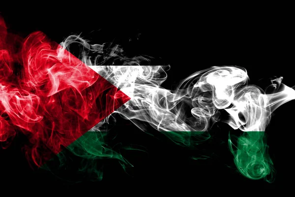 Bandeira Nacional Palestina Feita Fumaça Colorida Isolada Fundo Preto Abstrato — Fotografia de Stock