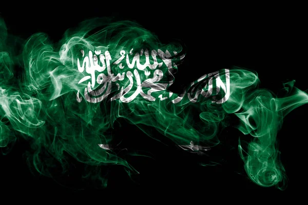 沙特阿拉伯国旗由黑色背景的有色烟雾制成 抽象丝质波浪背景 — 图库照片