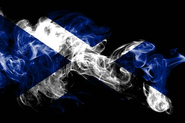 Skoçya Nın Ulusal Bayrak Renkli Duman Siyah Arka Plan Üzerine — Stok fotoğraf