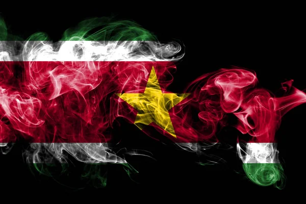 National Flag Suriname Made Colored Smoke Isolated Black Background Abstract — Stock Photo, Image